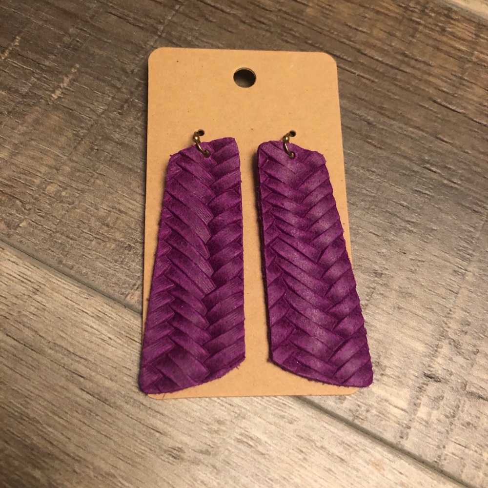 Magenta Leather Pillar Earrings